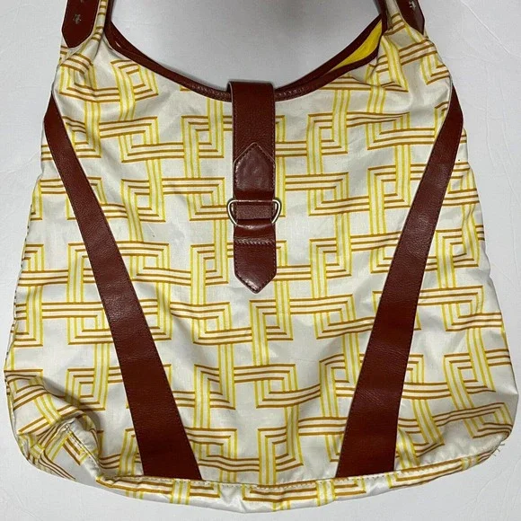 LeSportsac Yellow, White & Brown Nylon Hobo Bag With Faux Leather Trim, Rare - Picture 12 of 12